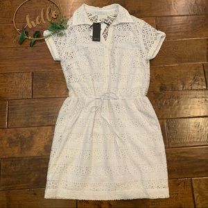 Greylin Women’s Dress Jocelyn Lace Mix Shirtdress White Tie Waist pocket…